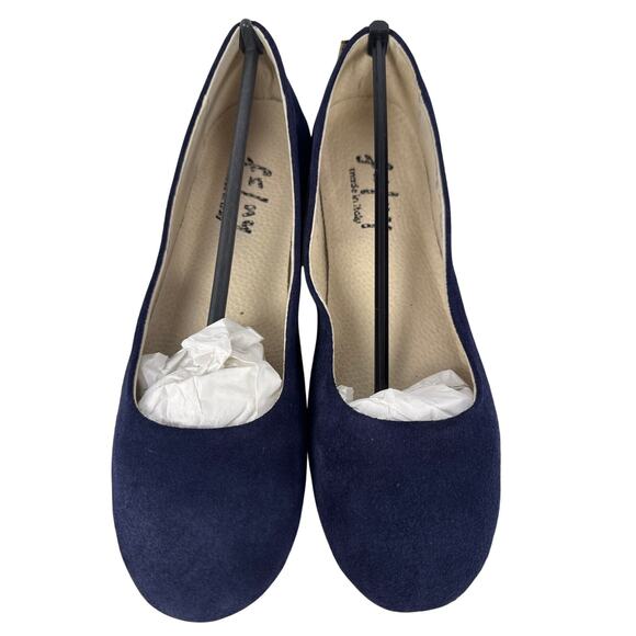 French Sole Fs/NY Sloop Flat Women's 8.5 Suede Navy Italian Slip On Round Toe - Picture 6 of 11